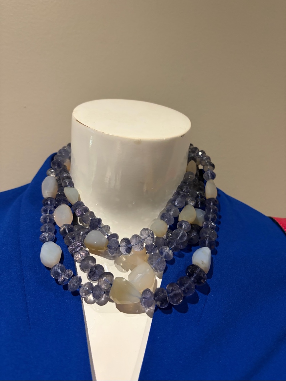 Stephen Dweck Layered Blue and Milky White Bead Necklace